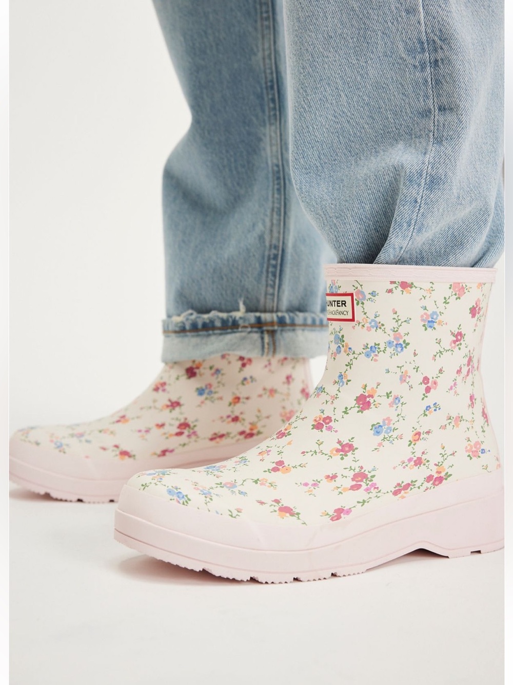 NWT and Box Hunter X LoveShackFancy Play Short Rain Boots/ Sunrise Patchwork